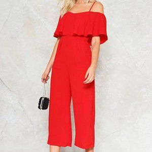 Vera & Lucy red cold shoulder jumpsuit - S